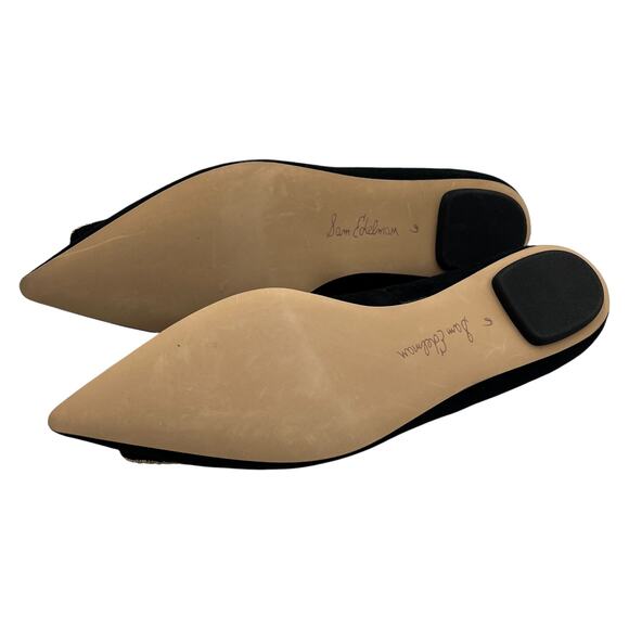 Sam Edelman Nico Gold Tone Buckle Suede Pointed Toe Ballet Flats Shoes Black 6M